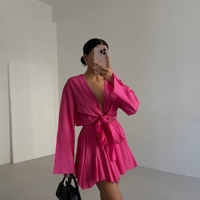 FASHION BLOOM Комплект от пола и риза с панделка Pink