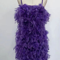 “ Champagne Feathe ” purple - Къса рокля с пера