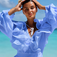 “ Azure Santorini “ blue -  ефирна рокля с 3D волани