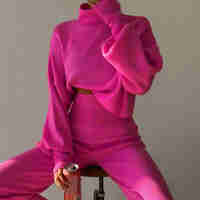 Cozy Elegance Set Pink - плетен комплект с пуловер и панталон