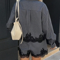 “ Lace Stripe Set “ grey - риза и панталонки с дантела