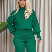 Cozy Elegance Set Green - плетен комплект с пуловер и панталон