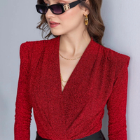 “Shine Motion Bodysuit” red  – Блестящо парти боди