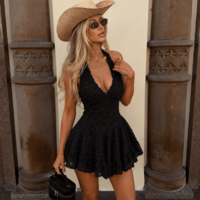 “  Elena Lace Dress“  black - дантелена мини рокля-гащеризон