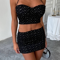 SPARKLE SET Black Комплект с камъни – мини пола и късо бюстие