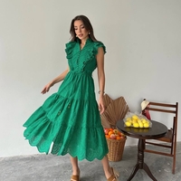 Дълга рокля с английска бродерия Green