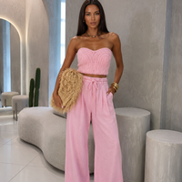 “Limoncello” pink – Комплект с плетен бюстие и широк панталон