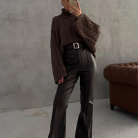 Кожен панталон High Rise Flare с колан Khaki