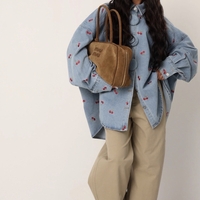 “ Cherry Denim “ blue - Дамско дънково яке с черешки