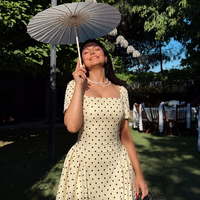 “Polka Grace” yellow - Рокля с връзки на гърба
