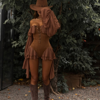 “ Western Chic “ brown - гащеризон с корсет и волани