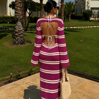 Oceana Backless Purple – дълга плажна рокля с дълъг ръкав и отворен гръб
