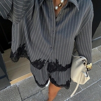 “ Lace Stripe Set “ grey - риза и панталонки с дантела