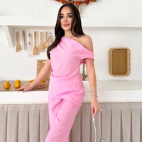 Relax Chic Set Pink – Панталон с ластик и издължен топ с паднало рамо