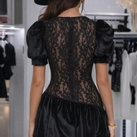 Velvet Lace  Мини черна рокля