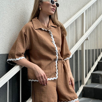Summer Ease Brown  – Комплект риза с къс ръкав и панталонки