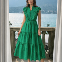 Дълга рокля с английска бродерия Green