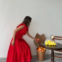 Дълга рокля с английска бродерия Red