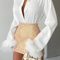 “Satin Shine” white – риза с пера и блестяща мини пола