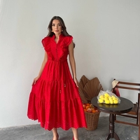 Дълга рокля с английска бродерия Red