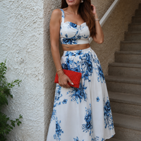 “Blue Floral Bustier Set “ - бюстие и пола