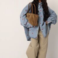 “ Cherry Denim “ blue - Дамско дънково яке с черешки