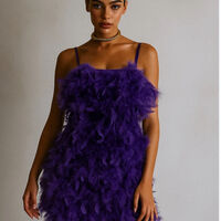 “ Champagne Feathe ” purple - Къса рокля с пера