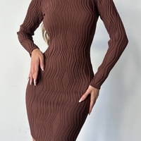 Riva Knit Dress Brown - къса бандажна рокля от фино плетиво
