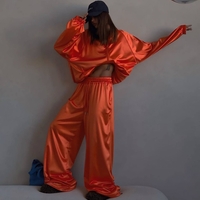 “ LUXE SATIN “ orange – Дамски сатенен спортен комплект 2 части
