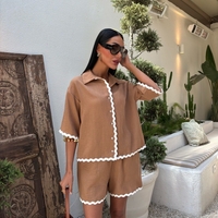 Summer Ease Brown  – Комплект риза с къс ръкав и панталонки