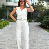 Capri Chic White - Комплект топ/елек и панталон с капси