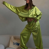 “ LUXE SATIN “ green – Дамски сатенен спортен комплект 2 части