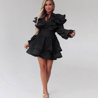 “ Azure Santorini “ black-  ефирна рокля с 3D волани