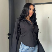 Риза с подчертан силует и връзки на талията - Black