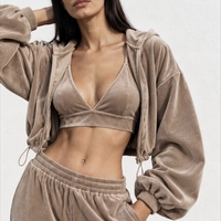 “ Velvet Glow Set “ beige - Велурен спортен екип 3 части