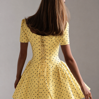 “Polka Grace” yellow - Рокля с връзки на гърба