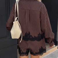 “ Lace Stripe Set “ brown - риза и панталонки с дантела