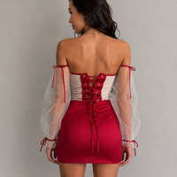 “ Tulle Desire” red – Сет от бюстие с тюлен ръкав и сатенена пола