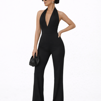 BLACK DIVA Елегантен гащеризон с гол гръб и дълбоко деколте