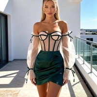 “Tulle Desire” green –Сет от бюстие с тюлен ръкав и сатенена пола