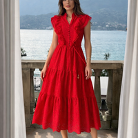 Дълга рокля с английска бродерия Red