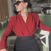 “Shine Motion Bodysuit” red  – Блестящо парти боди