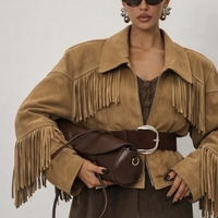 “ Western Chic” camel - Велурено яке с ресни