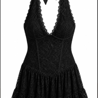 “Elena Lace Dress“  black - дантелена мини рокля-гащеризон