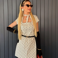 “Paris Chic” white - Елегантна рокля на точки с връзка
