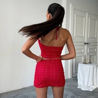 SPARKLE SET Red Комплект с камъни – мини пола и късо бюстие