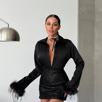 “Satin Shine” black– риза с пера и блестяща мини пола