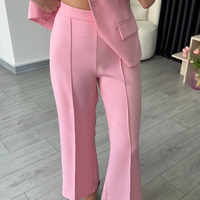 “Back Charm” Pink- Костюм от елек с гол гръб и широк панталон