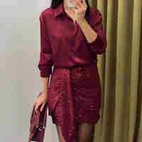 Midnight Satin Shirt Bordo- сатенена риза