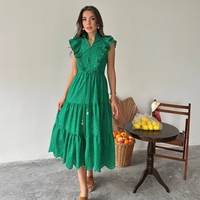 Дълга рокля с английска бродерия Green